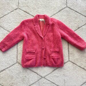 Vintage 60s Pretty in Pink Mohair & Wool Hand Knitted Cardigan Sweater Jackie-O
